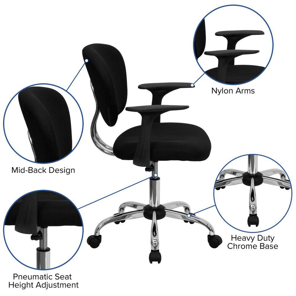 Beverly Mid-Back Black Mesh Swivel Task Chair with Chrome Base