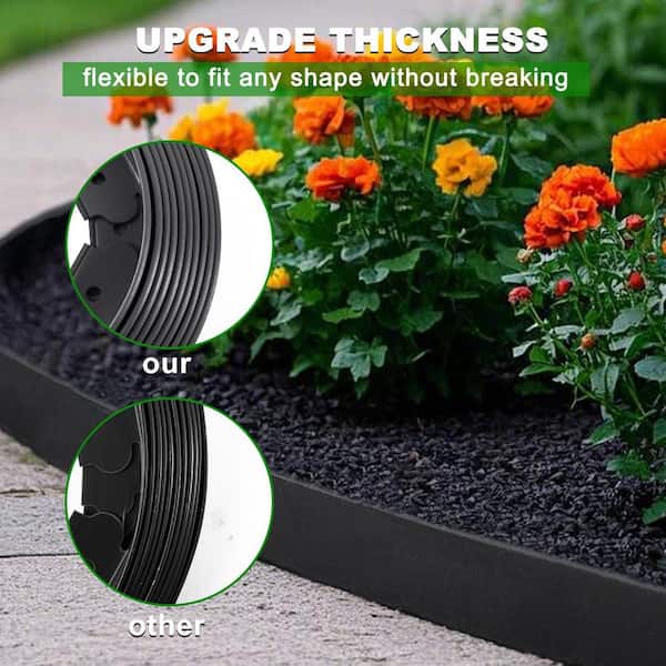 Phewnyzo 2 in. Tall 60 ft. Landscape Edging with 60 Stakes, Black