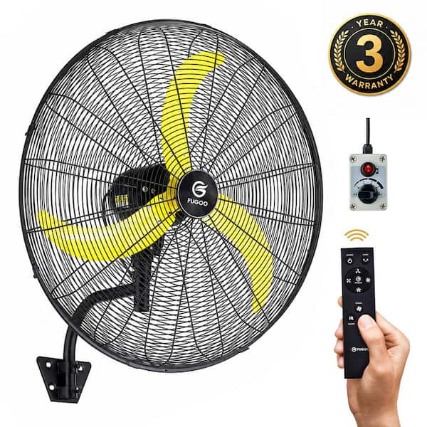 FUGOO 24 in. Oscillating Wall Mounted Fan in Black with Yellow