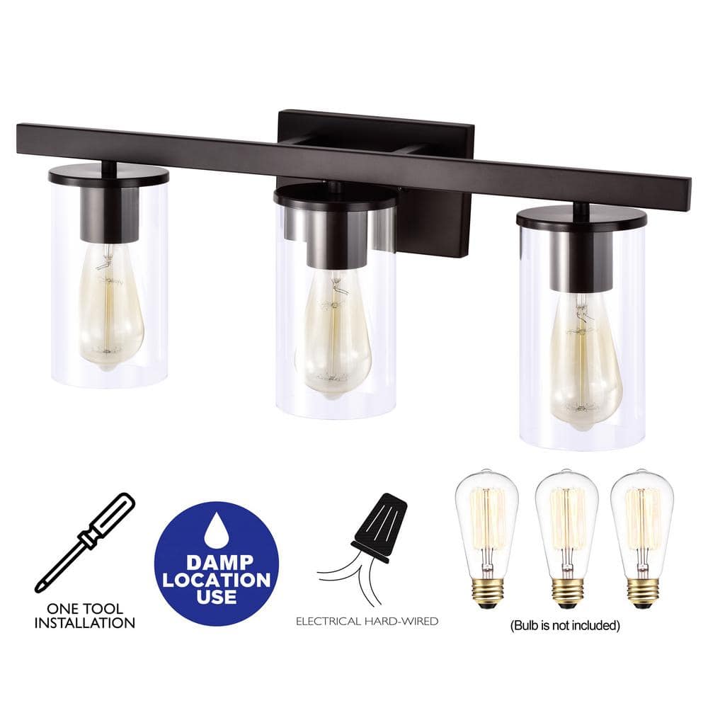 Bronze 23" Cylinder Glass 3-Light Vanity Fixture