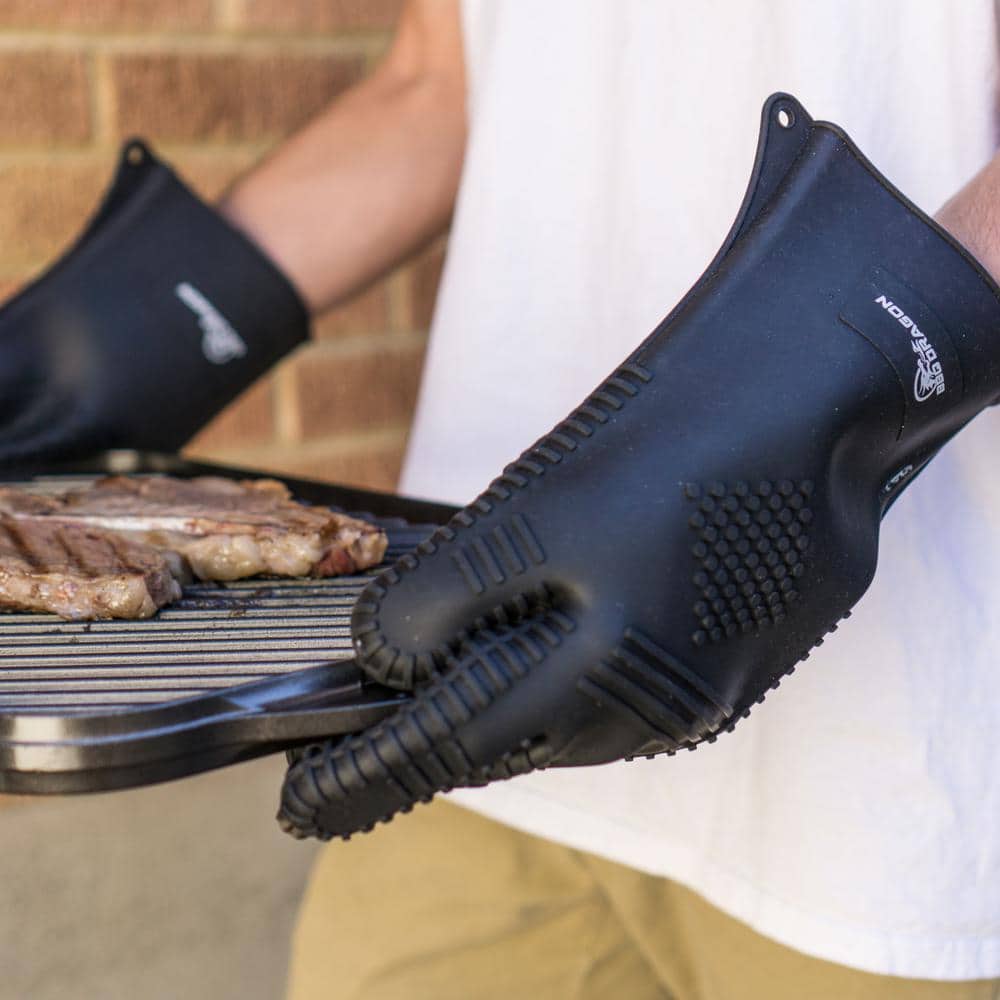 Extra Long Black Silicone BBQ Grill Gloves