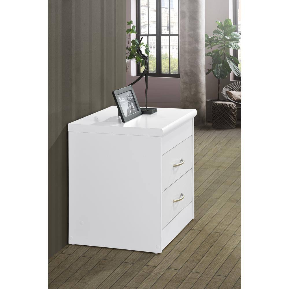 White Compressed Wood 2-Drawer Nightstand