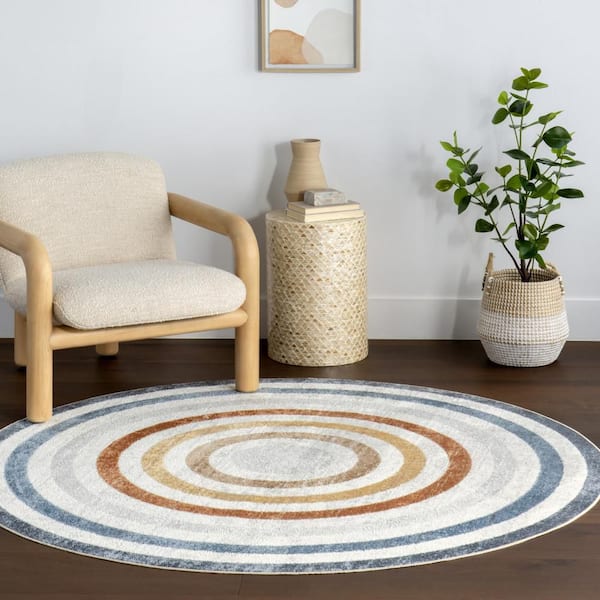 Lilac Striped Bordered Washable Multicolor 6 ft. Indoor Area Rug