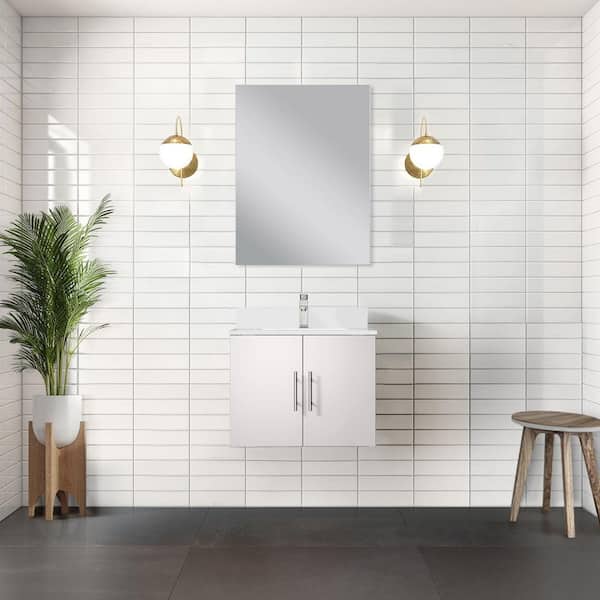 Geneva 24 in. W x 22 in. D Single Bath Vanity Cabinet without Top in Glossy White with Mirror Assembled