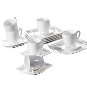 Series Elvira 18-Piece Ivory White Porcelain Dinnerware with 6 x Cups 6 x Saucers and 6 x Plates (Service for 6)