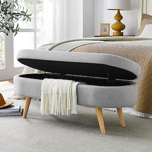 Gray 43.5 in. Bedroom Bench Oval Storage Bench Ottoman with Wood Legs for Entryway Living Room