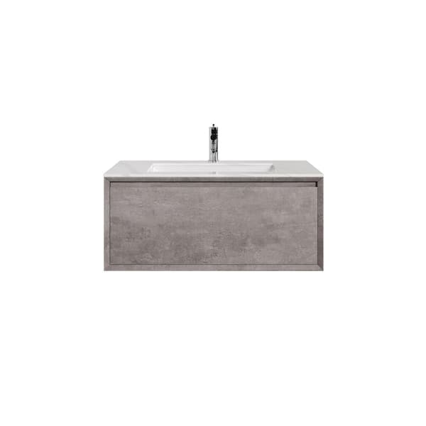 Aurora 40 in. Single Sink Floating Concrete Gray Bath Vanity with White Carrara Quartz Top (Assembled)