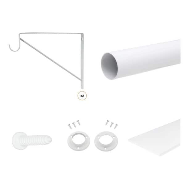 White Shelf Bracket, Rod, Screws, Sockets, 12 in. x 72 in. Shelf