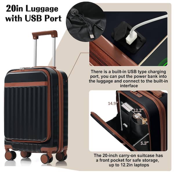 Merax 3-Bags, 3-Piece Black ABS Hardshell Spinner Expandable
