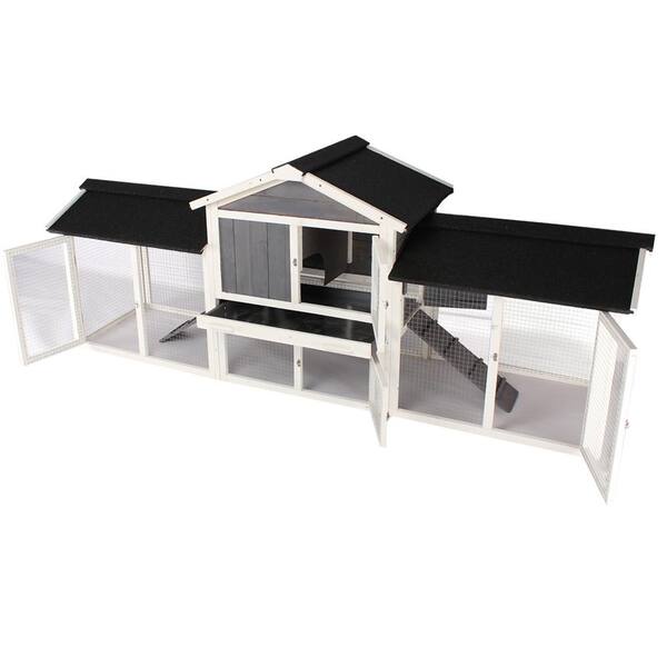 maocao hoom 2-Tiers Wooden Small Animals House Pet Rabbit Hutch Chicken Coop with Run Play Area