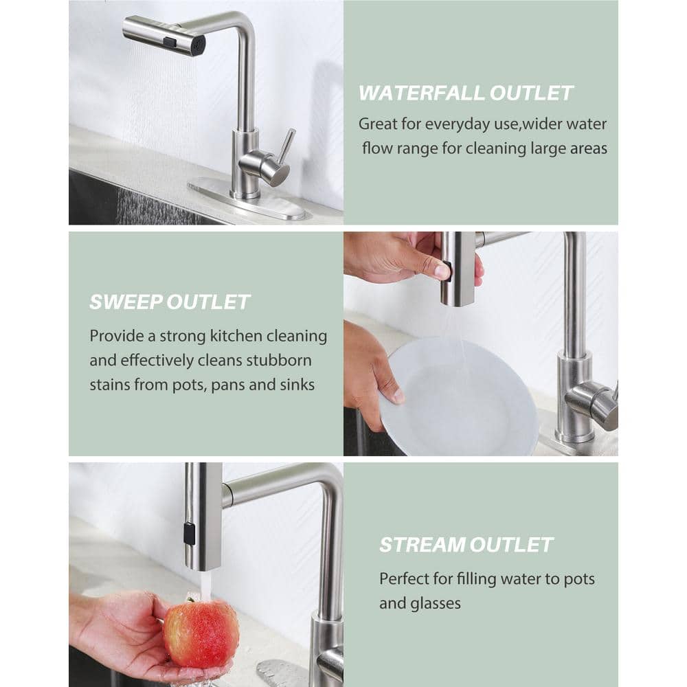 Brushed Nickel Single Handle Pull Down Kitchen Faucet with 3-Mode Spray