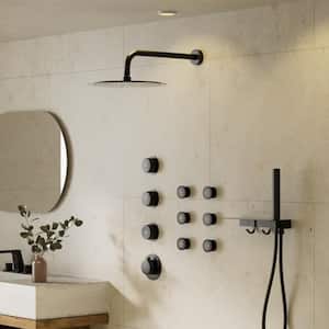 Module Switch 7-Spray 12 in. Dual Wall Mount Fixed and Handheld Shower Head 2.5 GPM in Matte Black with Valve 6 Jets