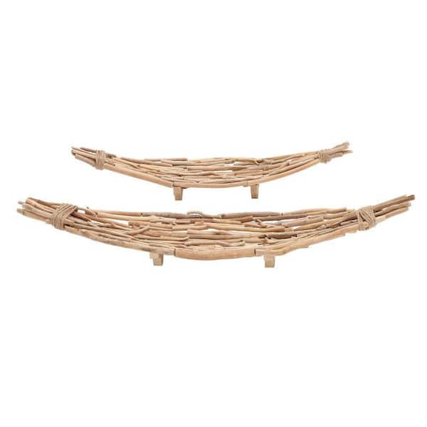 Benjara Brown Decorative Driftwood Boat Platter (Set of 2)