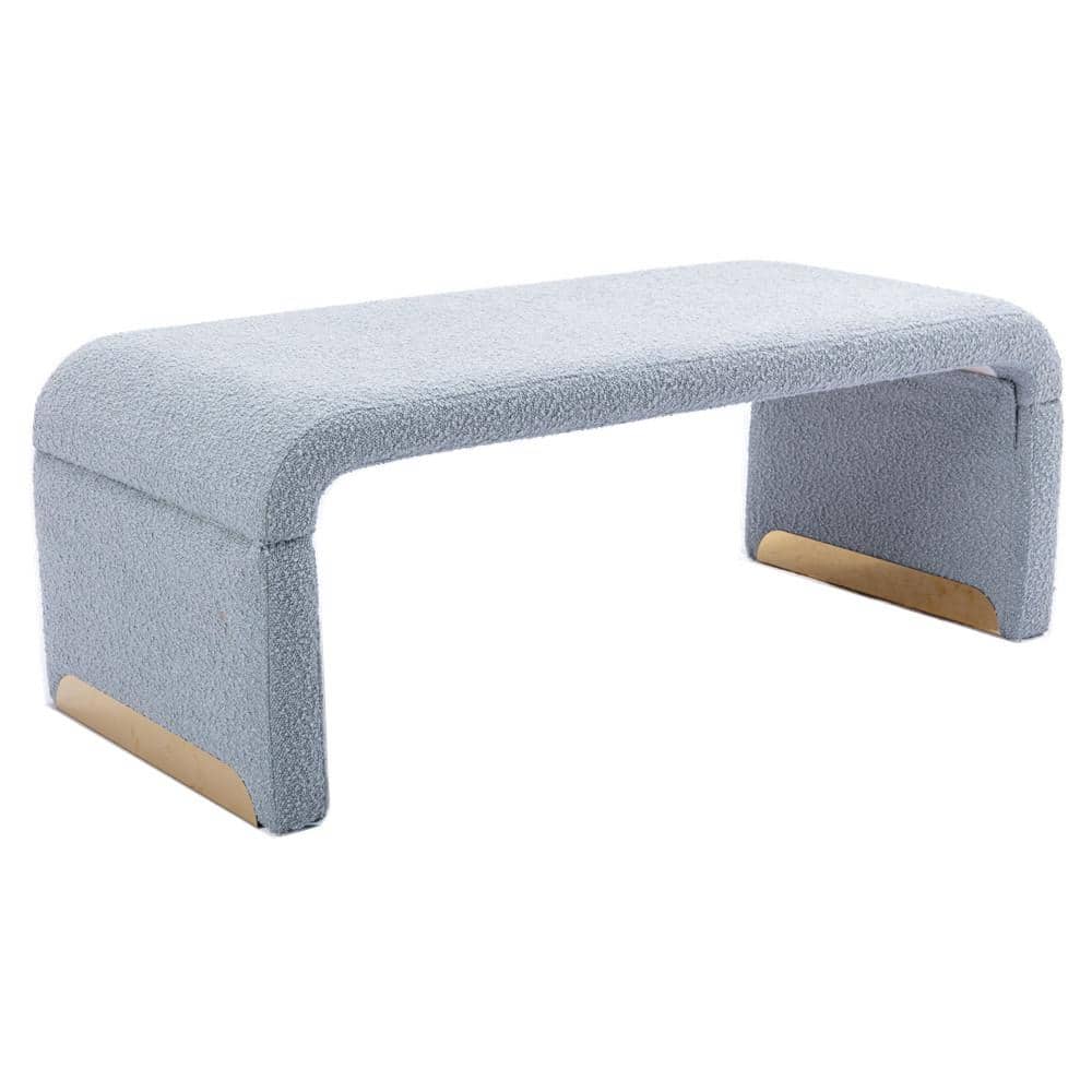 URTR Light Blue Boucle Fabric Bedroom Bench Shoe Bench With Gold Metal