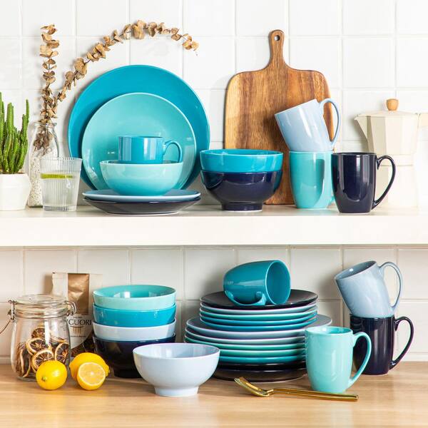 Ceramic Dinner Plates Microwave Oven and Dishwasher Safe Blue Modern Rustic  Dinnerware Kitchen Porcelain Serving Dishes