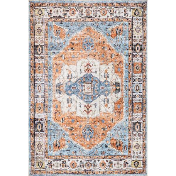 nuLOOM Lyra Vintage Tribal Machine Washable Blue 8 ft. x 10 ft. Area
