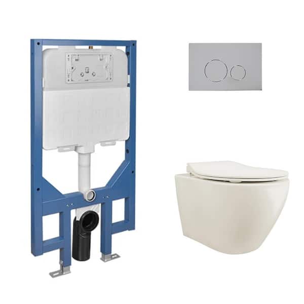 DEERVALLEY 2-Piece 1.1/1.6 GPF Dual Flush Elongated Wall Hung Toilet with Concealed In-Wall Toilet Tank in Bone (Seat Included)