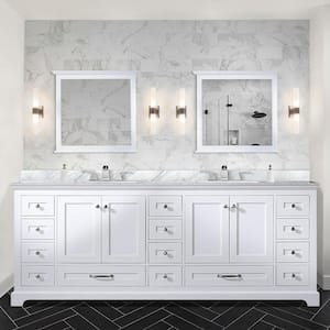 Dukes 84 in. W x 22 in. D White Double Bath Vanity, Carrara Marble Top, Faucet Set, and 34 in. Mirrors