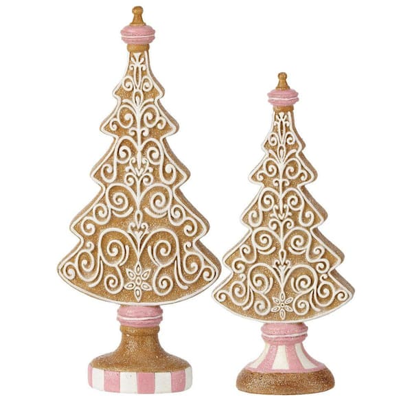 11-13.5 in. Resin Icing Gingerbread Trees (Set of 2)