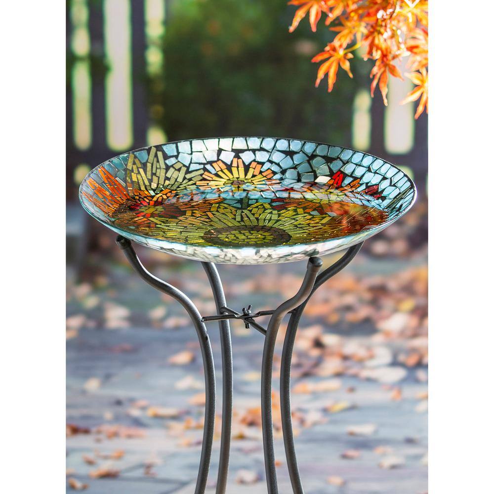 18" Mosaic Glass Bird Bath with Translucent and Metallic Finish