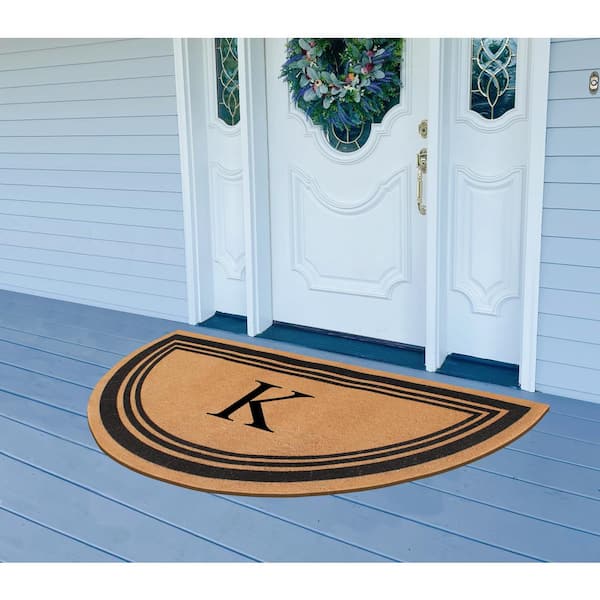 A1HC Natural Coir Flock Beige 30 in. x 60 in. Coir & PVC Durable Door Mat for Outdoor Entrance Monogrammed K Door Mat