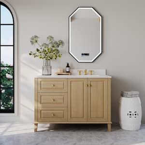 Hannah 48 in. W Right Offset Bath Vanity in Oak with White Quartz Top