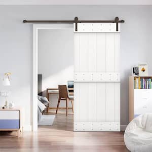 Mid-Bar 30 in. x 84 in. White Stained DIY Knotty Pine Wood Interior Sliding Barn Door with Hardware Kit