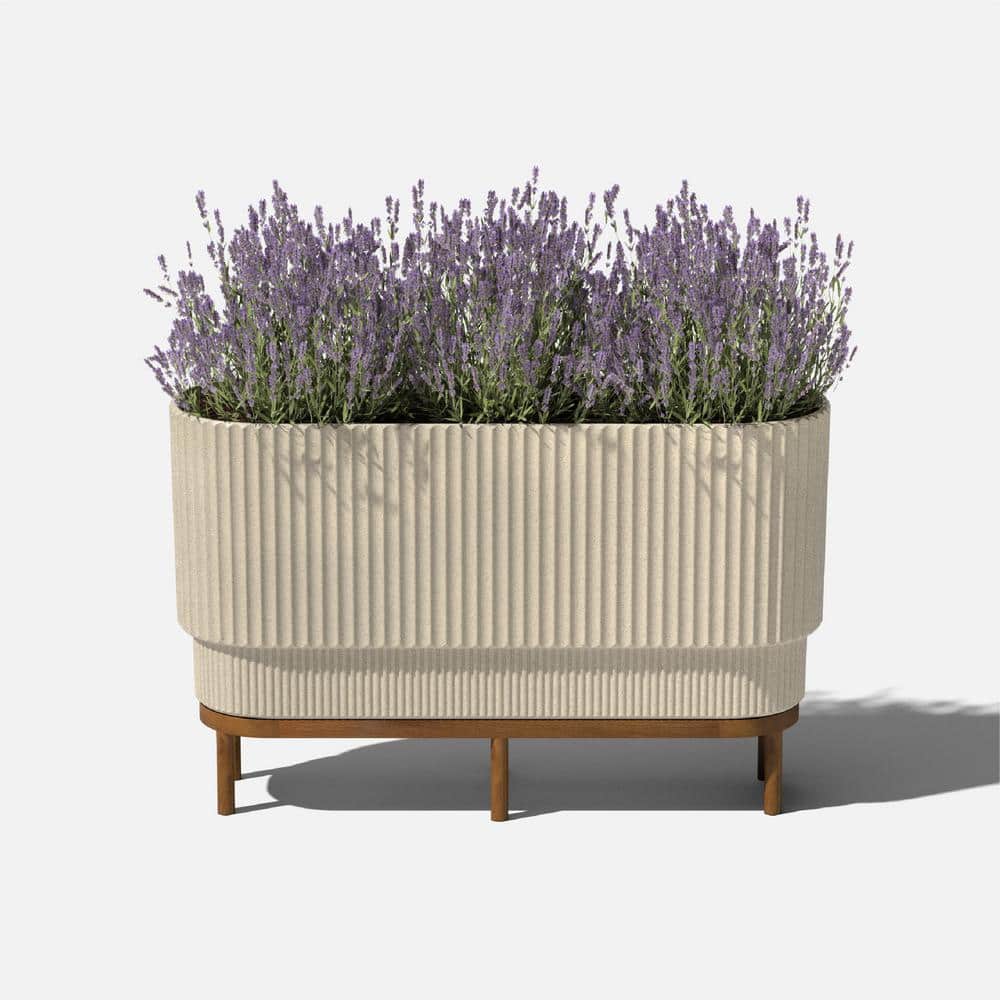 Sandstone and Brown 30" Raised Planter with Wooden Stand