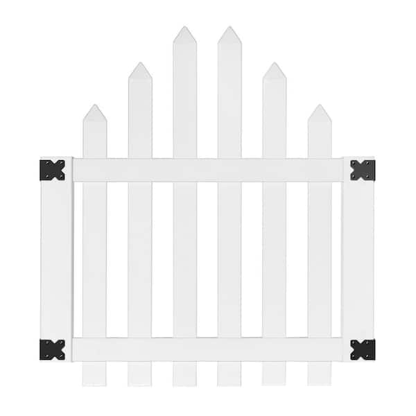 Veranda 3.5 ft. W x 4 ft. H White Vinyl Glendale Arched Top Spaced Picket Fence Gate with 3 in. Pointed Pickets