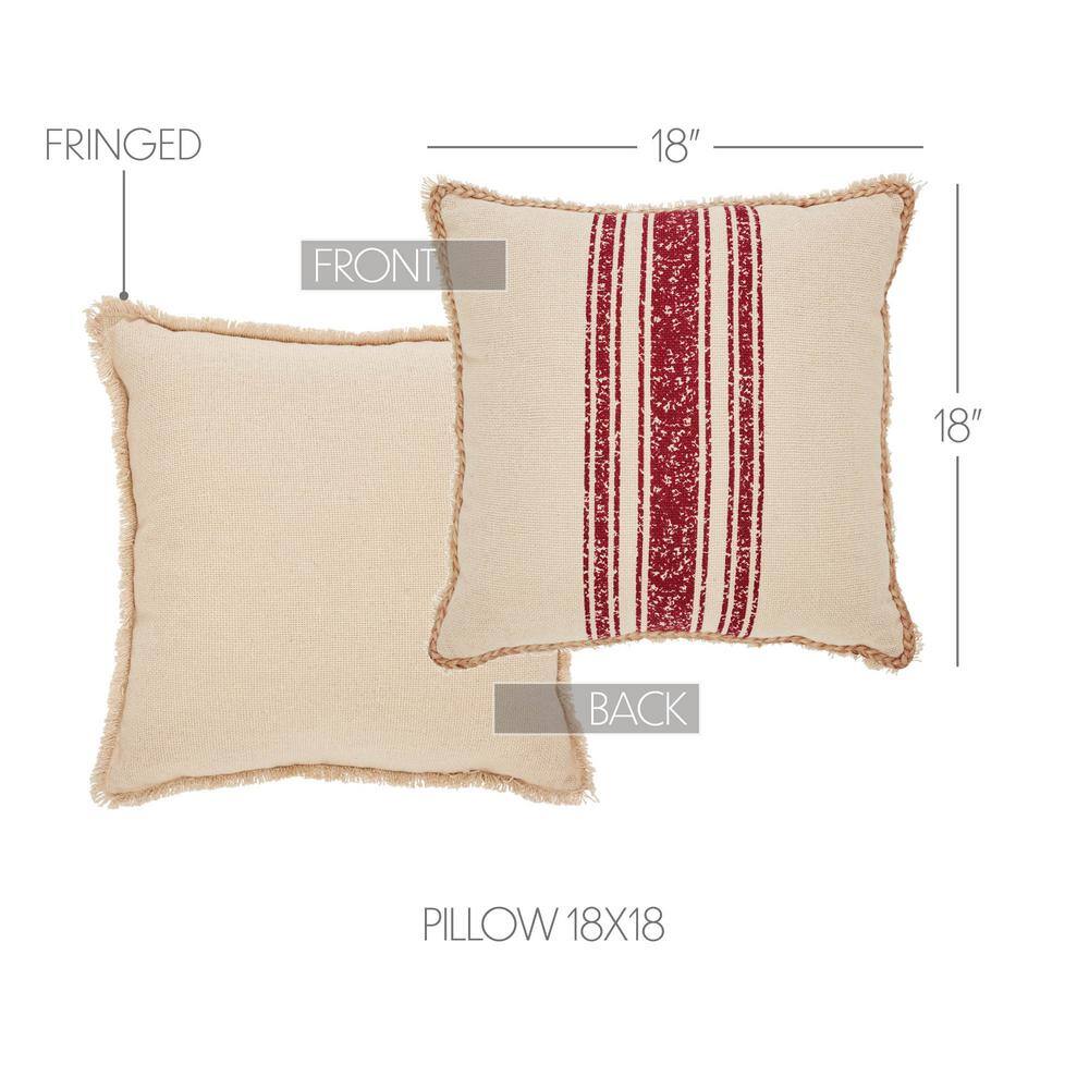 Vintage Red and Cream Burlap Stripe 18" Square Pillow