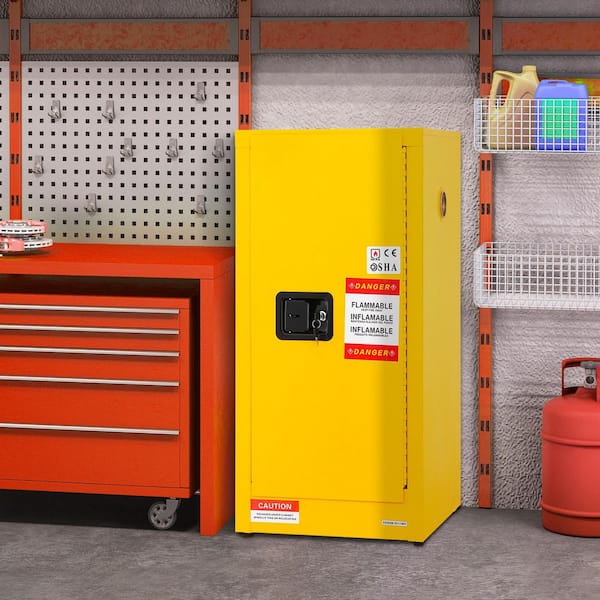 Flammable Safety Cabinet 16 Gal. ColdRolled Steel Flammable Liquid Storage 18.1 x 18.1 x 35.4 in. Yellow Corner Standard