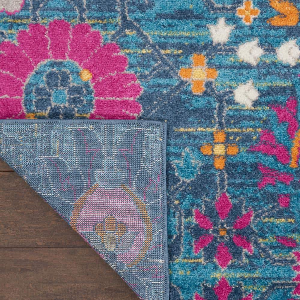 Denim Delight Floral Synthetic 6'7" x 9'6" Easy-Care Rug