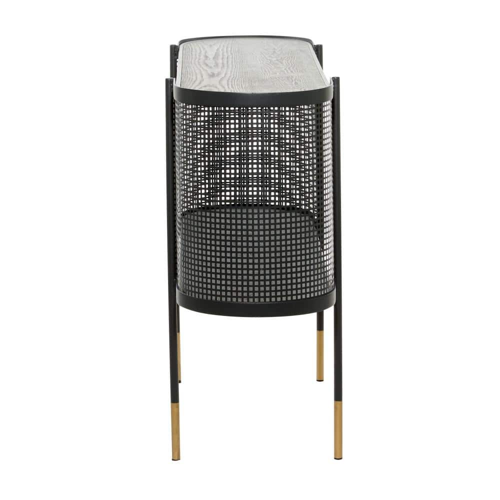 Elegant Black Metal Console Table with Storage Shelf