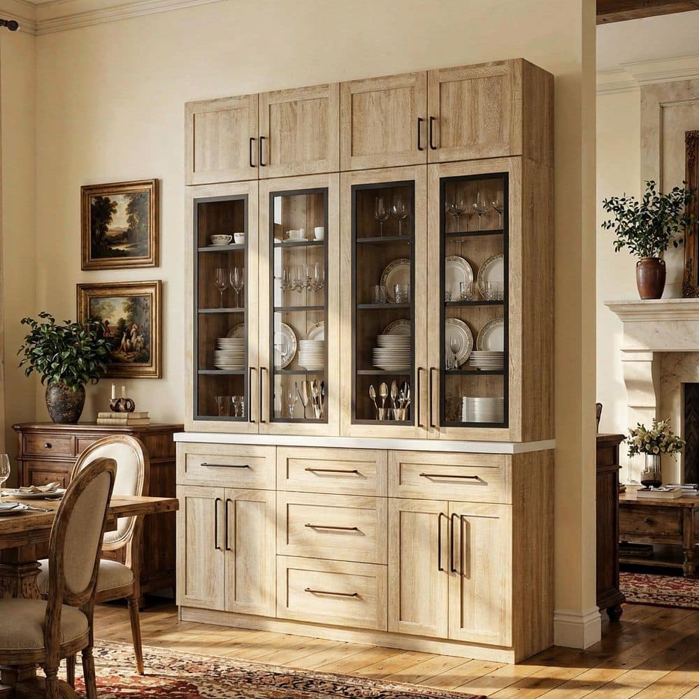 FUFU&GAGA 102 in. Tall Natural Wood 12-Shelf Accent Bookcase with