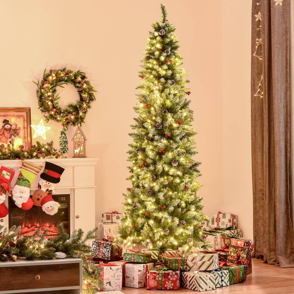 7.5 ft Snow-Dipped Pine Artificial Christmas Tree with LED Lights