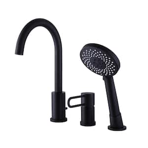 Single-Handle Deck-Mount Roman Tub Faucet with Handheld Shower Pull Out Bathtub Filler in. Matte Black