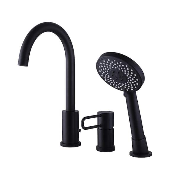 Tomfaucet Single-Handle Deck-Mount Roman Tub Faucet with Handheld Shower Pull Out Bathtub Filler in. Matte Black