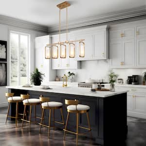 Transitional Kitchen Island Gold Chandelier 5-Light Hanging Ceiling Light Frosted Glass Shaded Dining Room Chandelier