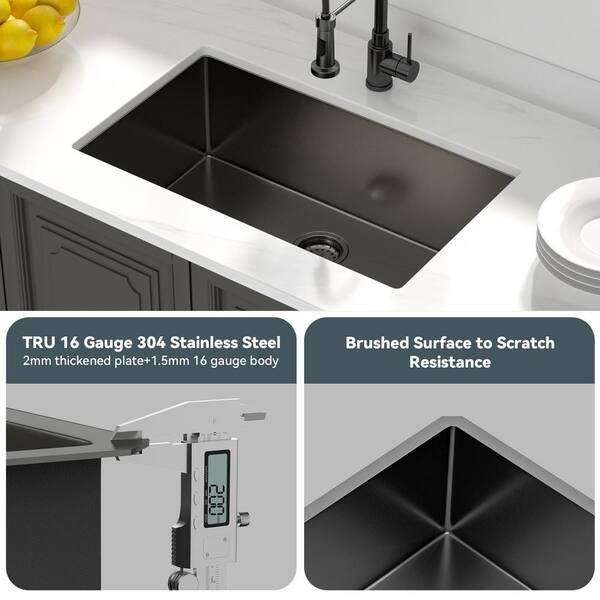 LORDEAR 30 in. x 18 in. Gunmetal Black Undermount Single