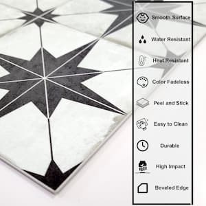 Patterned Black 6 in. x 6 in. Stone Peel Composite and Stick Encaustic Backsplash Wall Tile (0.25 sq. ft.)