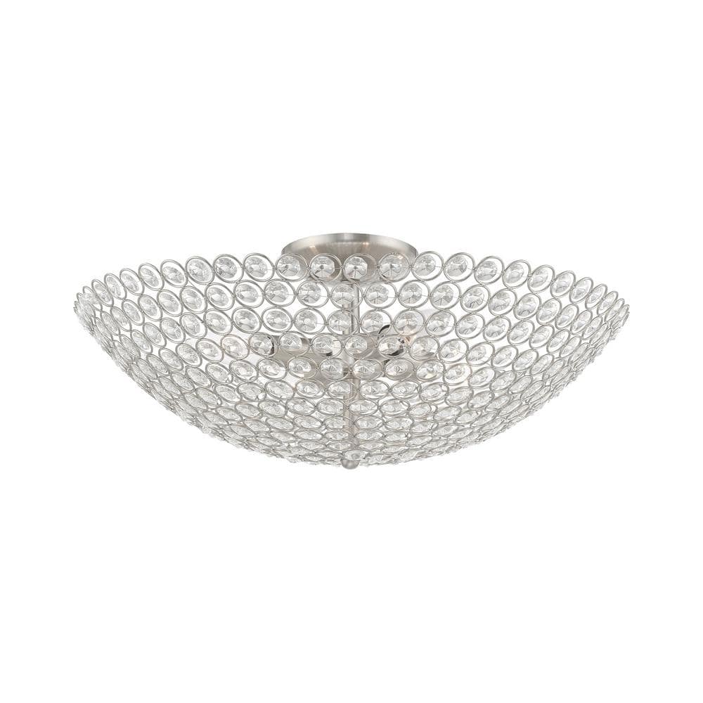 Cassandra Brushed Nickel 4-Light Crystal Bowl Ceiling Fixture