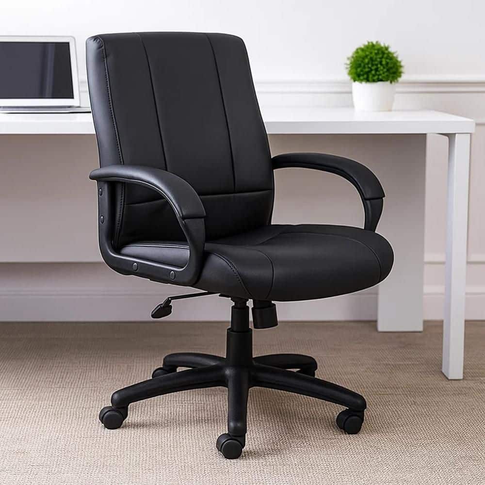 Ruia Vinyl Padded Arms Office Executive Chair in Black with Arms