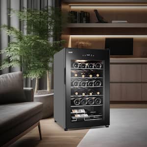 17 in. Wine Cooler 24 Bottle Freestanding Wine Refrigerator with Door Lock, Black