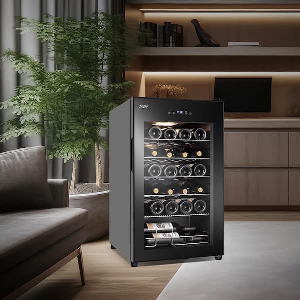 17 in. Wine Cooler 24 Bottle Freestanding Wine Refrigerator with Door Lock, Black