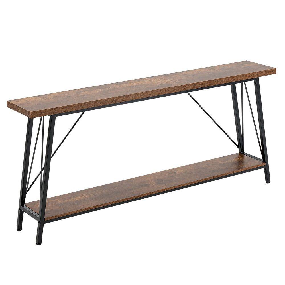 Narrow Console Sofa Table, Narrow Sofa Table with Metal Frame, 70.9 in. Behind Couch Table, 2-Tier Long Entryway Table