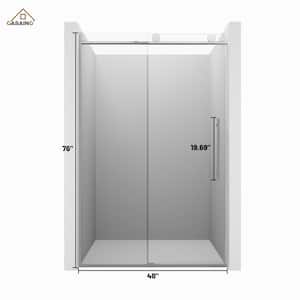 48 in. W x 76 in. H Sliding Frameless Shower Door in Brushed Nickel Finish with Soft-closing and Tempered Clear Glass