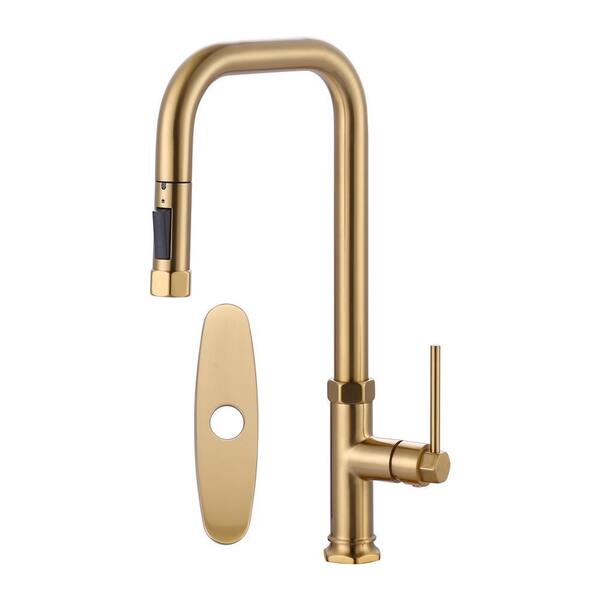 Single Handle 2-Water Modes Pull Down Sprayer Kitchen Faucet with Stainless Steel and Brass in Gold