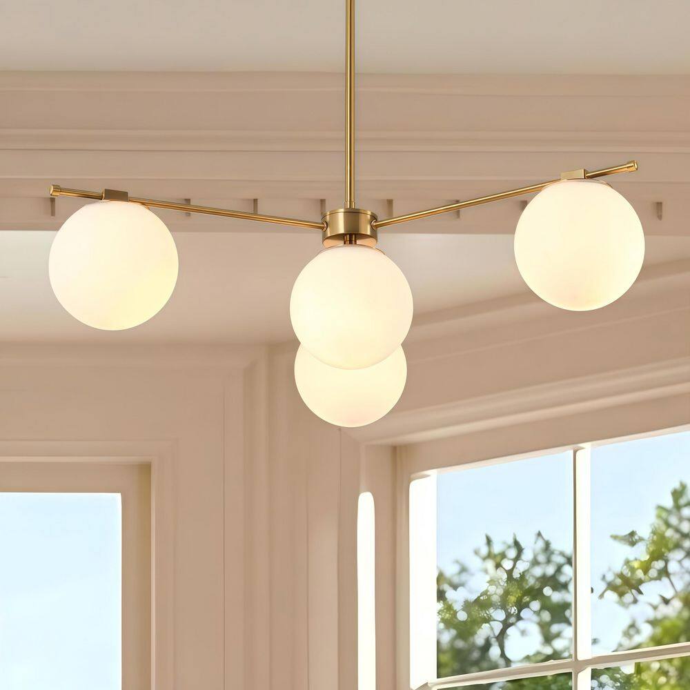 Ravon 30.7 in. 4-Light Brass Sputnik Modern Chandelier with Opal Glass Globe Shades price history on PriceWatchPro