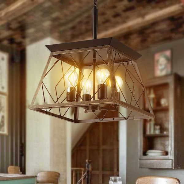 4-Light Farmhouse Chandelier Pendant Vintage Antique Light Fixture For Kitchen Dining Room Living Room in Gold Black