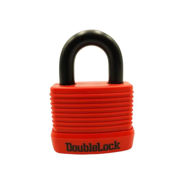 OSPREY, Marine-Grade Small Padlock, 30 mm 1-Piece Brass and Aluminum with Red Rubberized Shroud